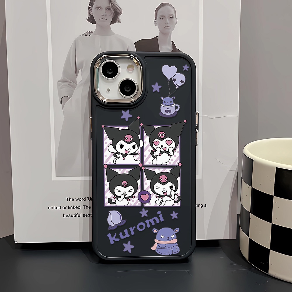 Ốp Điện Thoại Silicone Khung Kim Loại In Hình Kuromi Bong Bóng Cho iphone 14ProMax 11 13 12 7Plus 8 X XS Max
