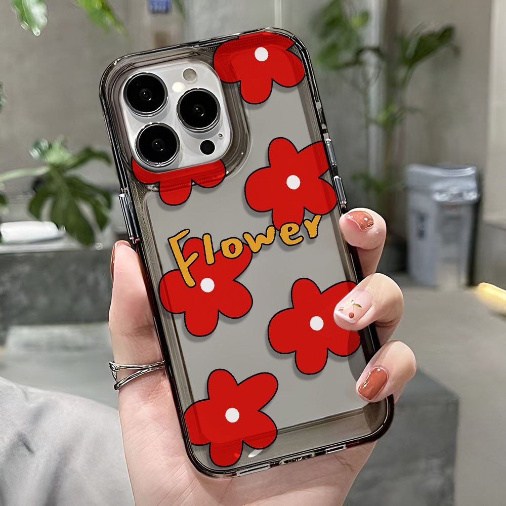 Ốp Điện Thoại Trong Suốt Họa Tiết Hoa Đỏ Thời Trang Chống Sốc Cho iphone 14 pro max 11 13 12 7 8 Plus X XR XSMax