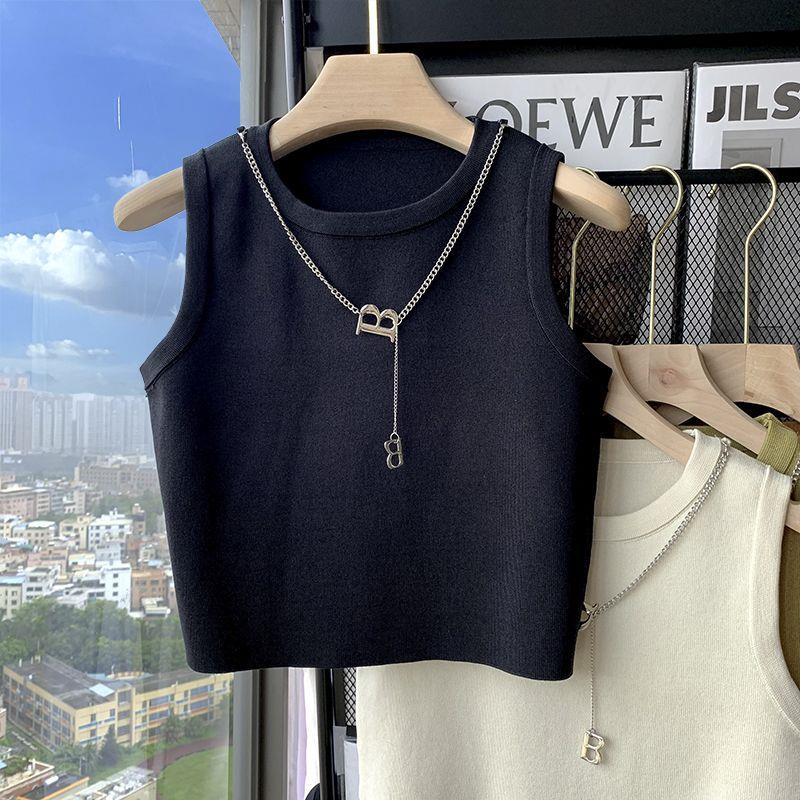 Áo sweater Dệt Kim Không Tay Dáng Ngắn Thời Trang Mùa Thu Cho Nữ