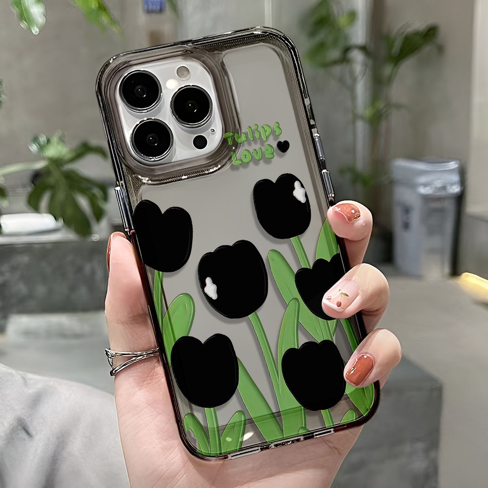 Ốp Điện Thoại Trong Suốt Họa Tiết Hoa Tulip Chống Sốc Cho iphone 14 pro max 11 13 12 7 8 Plus X XR XSMax