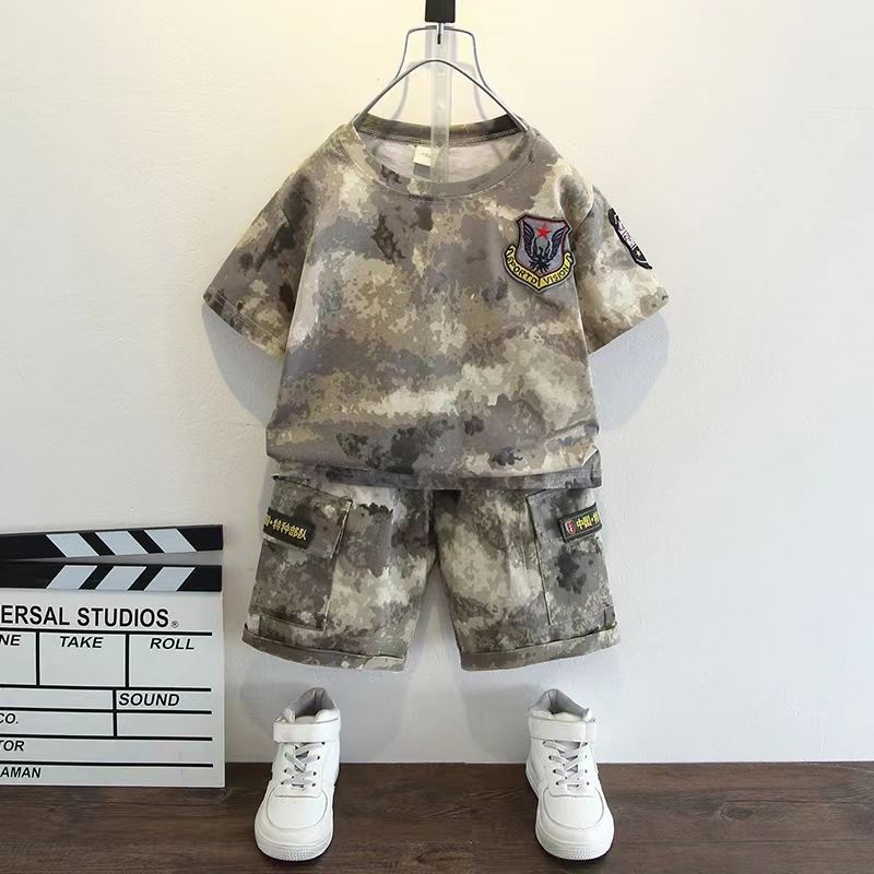 Set Áo Thun Tay Ngắn + Quần Dài Họa Tiết Rằn Ri Màu Sắc Thời Trang Mùa Hè Cho Bé Trai