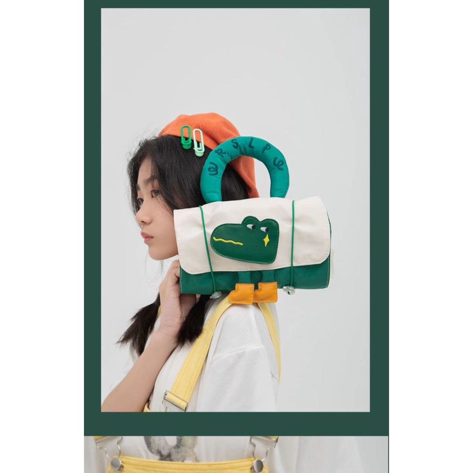 Set 2 Túi Đựng Đồ Trang Điểm Sức Chứa Lớn In Hình Cá Sấu Hoạt Hình Dễ Thương Có Dây Đeo