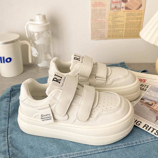 Giày đế bằng bánh mì tăng chiều cao đầu to đế dày Velcro giày sneaker nữ