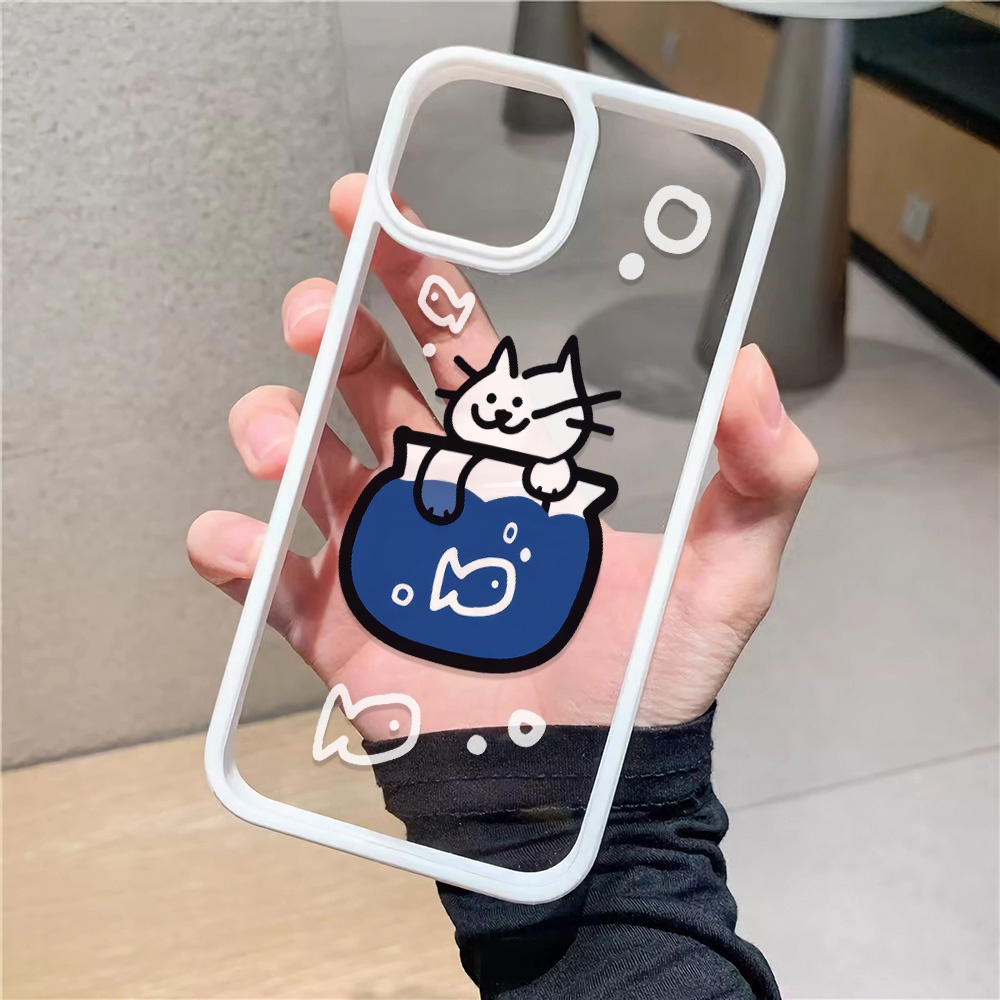 Ốp Điện Thoại Acrylic Cứng Trong Suốt In Hình Mèo Bắt Cá Thời Trang Cho iphone 14promax 11 13 12 7Plus 8 X XS Max