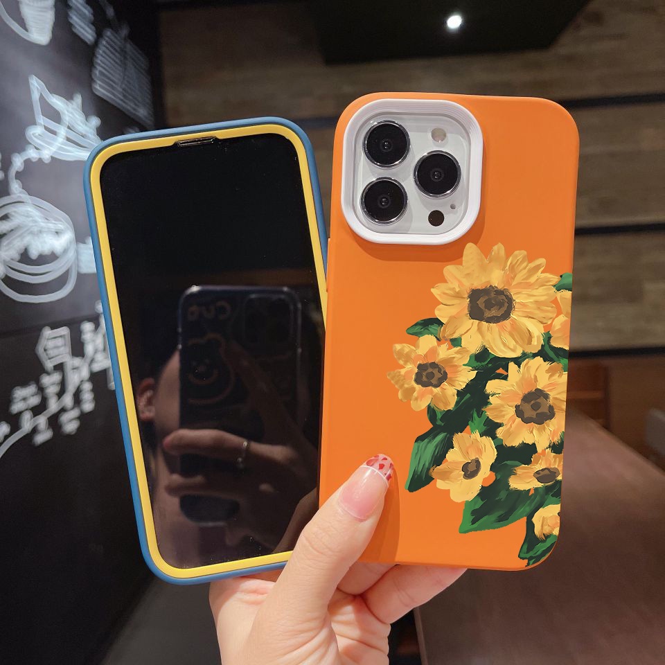 Ốp Điện Thoại silicon Dẻo Hình Hoa Hướng Dương 3 Trong 1 Cho iPhone 14Promax 13 12 11 7Plus 7 X Xs Max XR