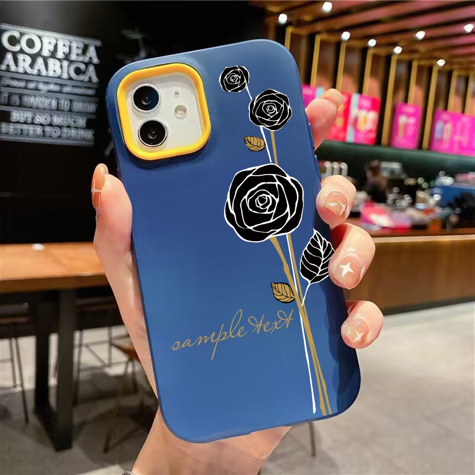 Ốp Điện Thoại silicon Dẻo Màu Đen Họa Tiết Hoa Hồng 3 Trong 1 Cho iPhone 14Promax 13 12 11 7Plus 7 X Xs Max XR