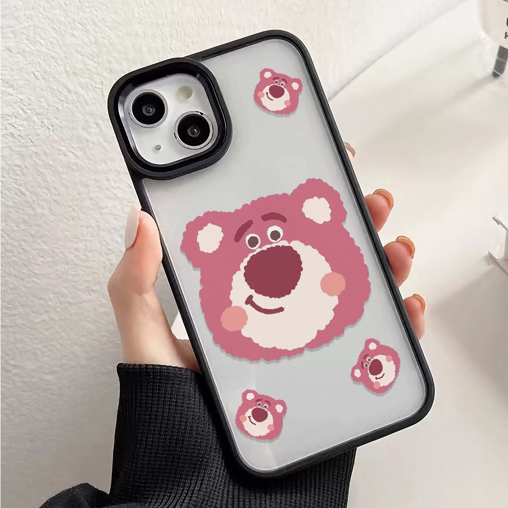 Ốp Điện Thoại Nhựa Acrylic Cứng Trong Suốt Hình Gấu Dâu Tây Cho iphone 14promax 11 13 12 7Plus 8 X XS Max