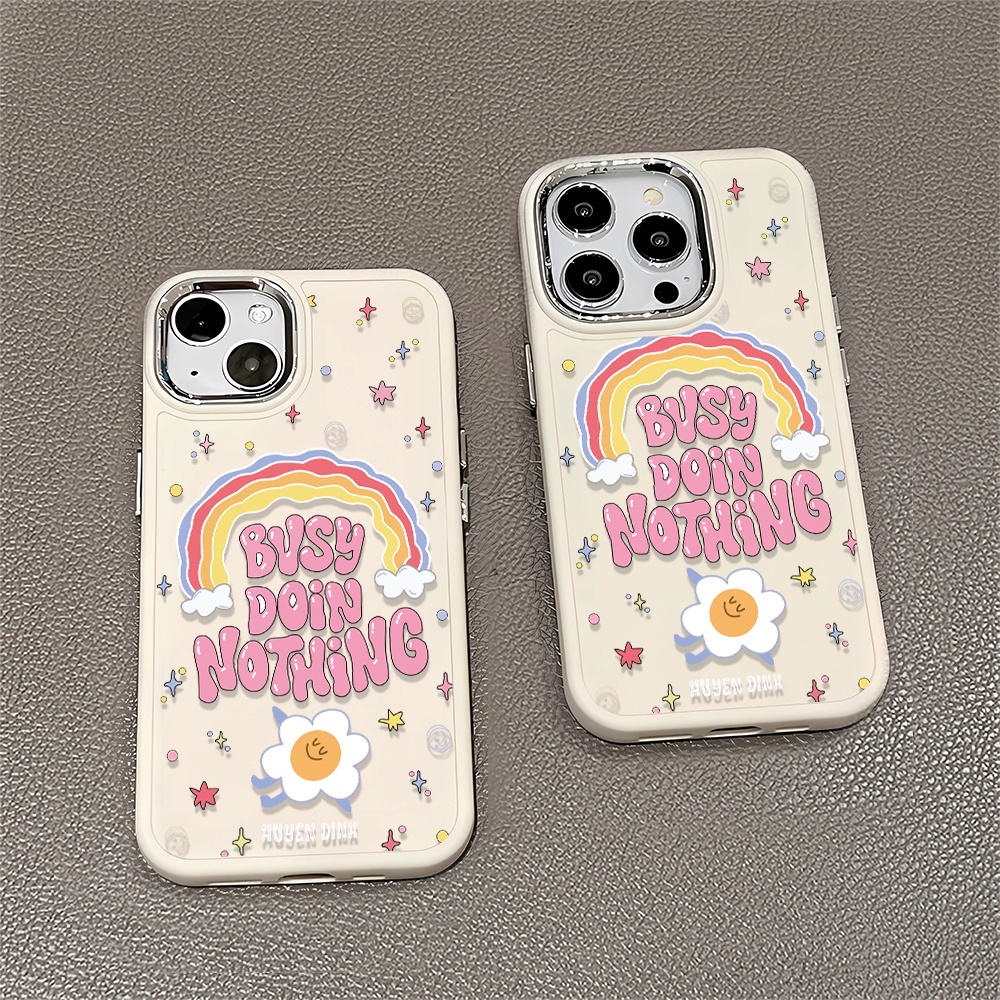 Ốp Điện Thoại Silicone Khung Kim Loại Chống Sốc In Hình Hoa Cầu Vồng Cho iphone 14promax 11 13 12 7Plus 8 X XS Max