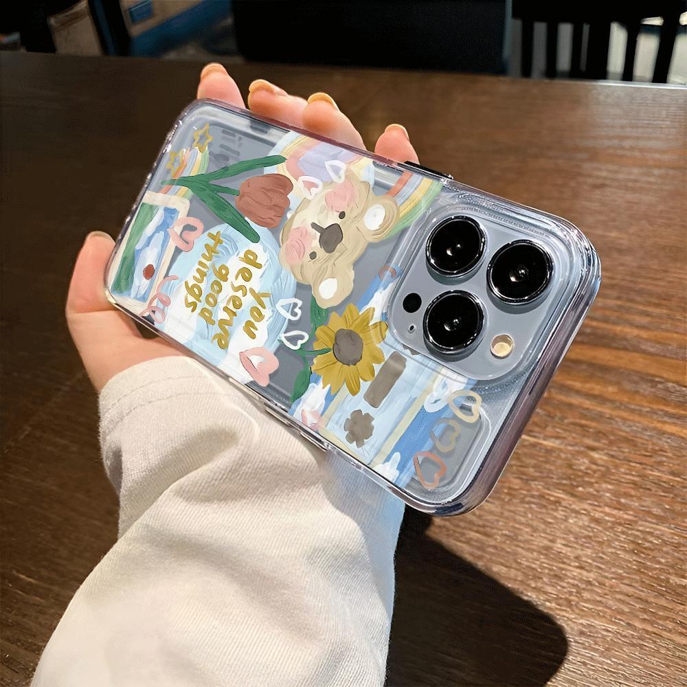 Ốp Điện Thoại Trong Suốt Hình Gấu tulip Cho iphone 14promax 13 12 11 7Plus 7 8 Plus X XR XSMax