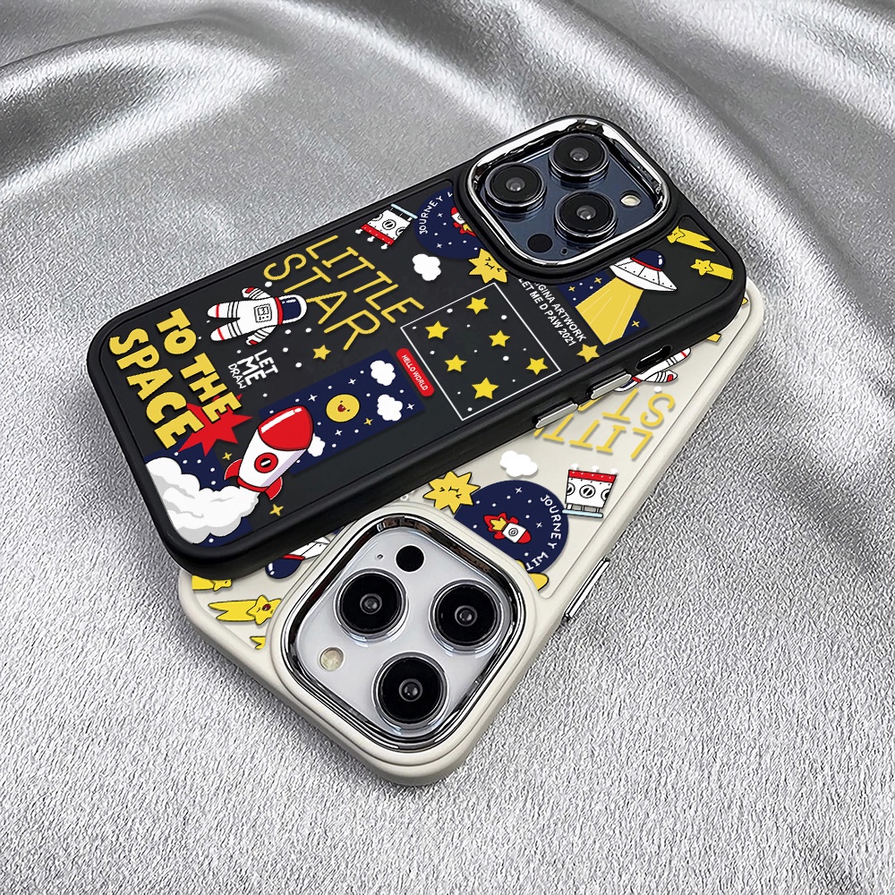 Ốp Điện Thoại Silicone Khung Kim Loại Chống Sốc In Hình Phi Hành Gia Cho iphone 14ProMax 11 13 12 7Plus 8 X XS Max