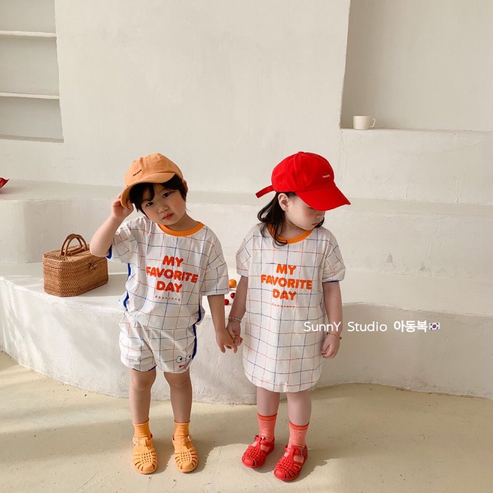 Set Áo Thun Ngắn Tay Và Quần Short Phong Cách Hàn Quốc Thời Trang Đường Phố Mới Cho Bé Trai Gái