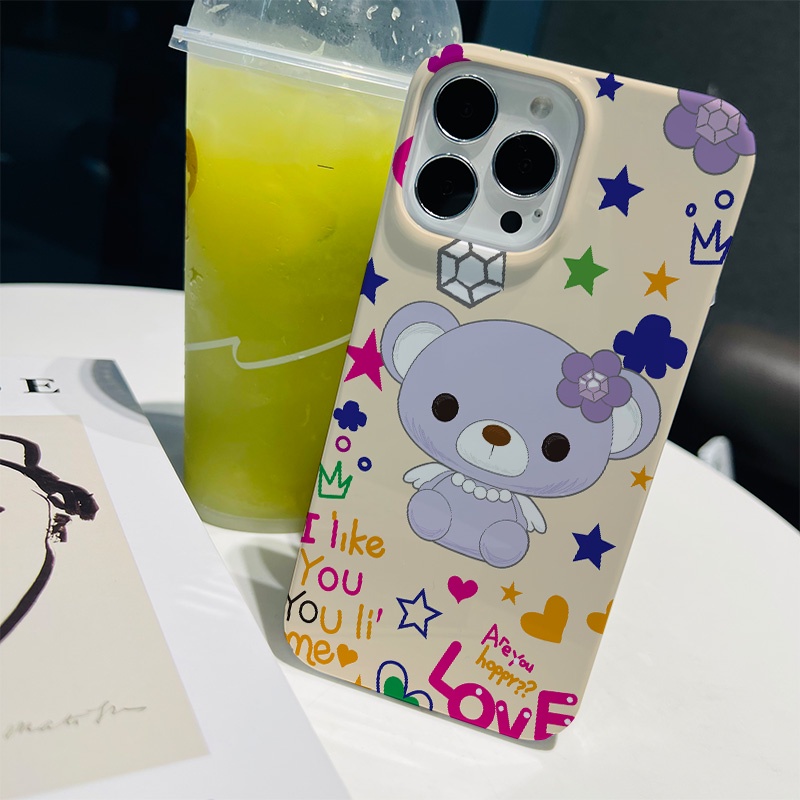 Ốp Điện Thoại Cứng Chống Sốc In Hình Gấu Và Hoa Dễ Thương Cho iphone 14 pro Max 11 13 12 7Plus 8 X XS Max
