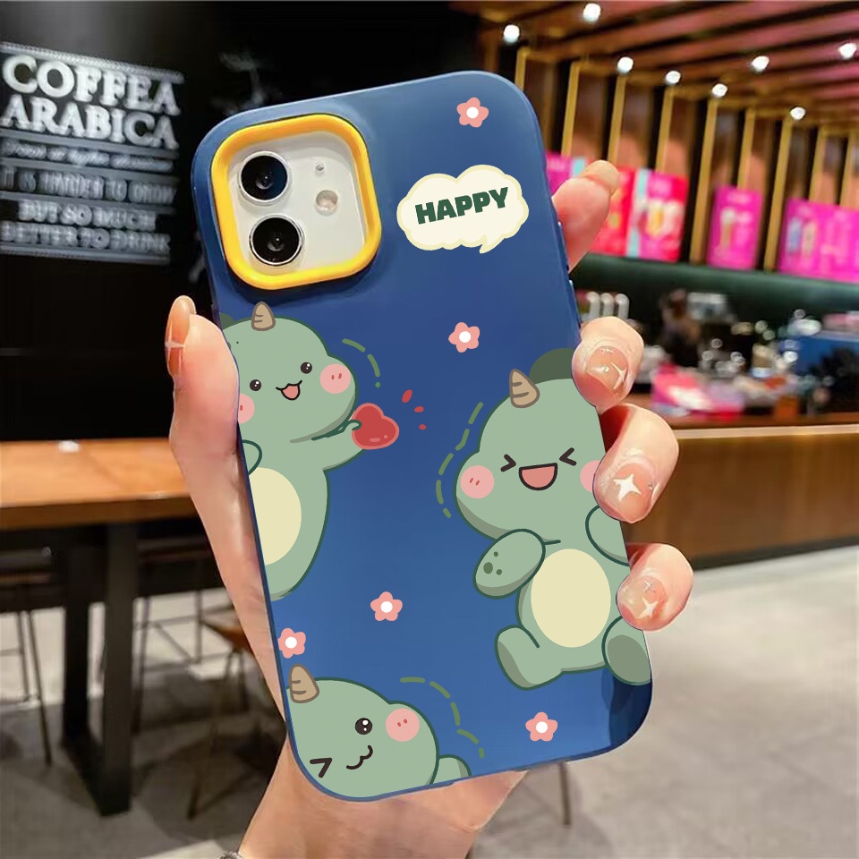 Ốp Điện Thoại silicon Dẻo Hình Khủng Long Màu Xanh Lá 3 Trong 1 Cho iPhone 14Promax 13 12 11 7Plus X XR 7 8