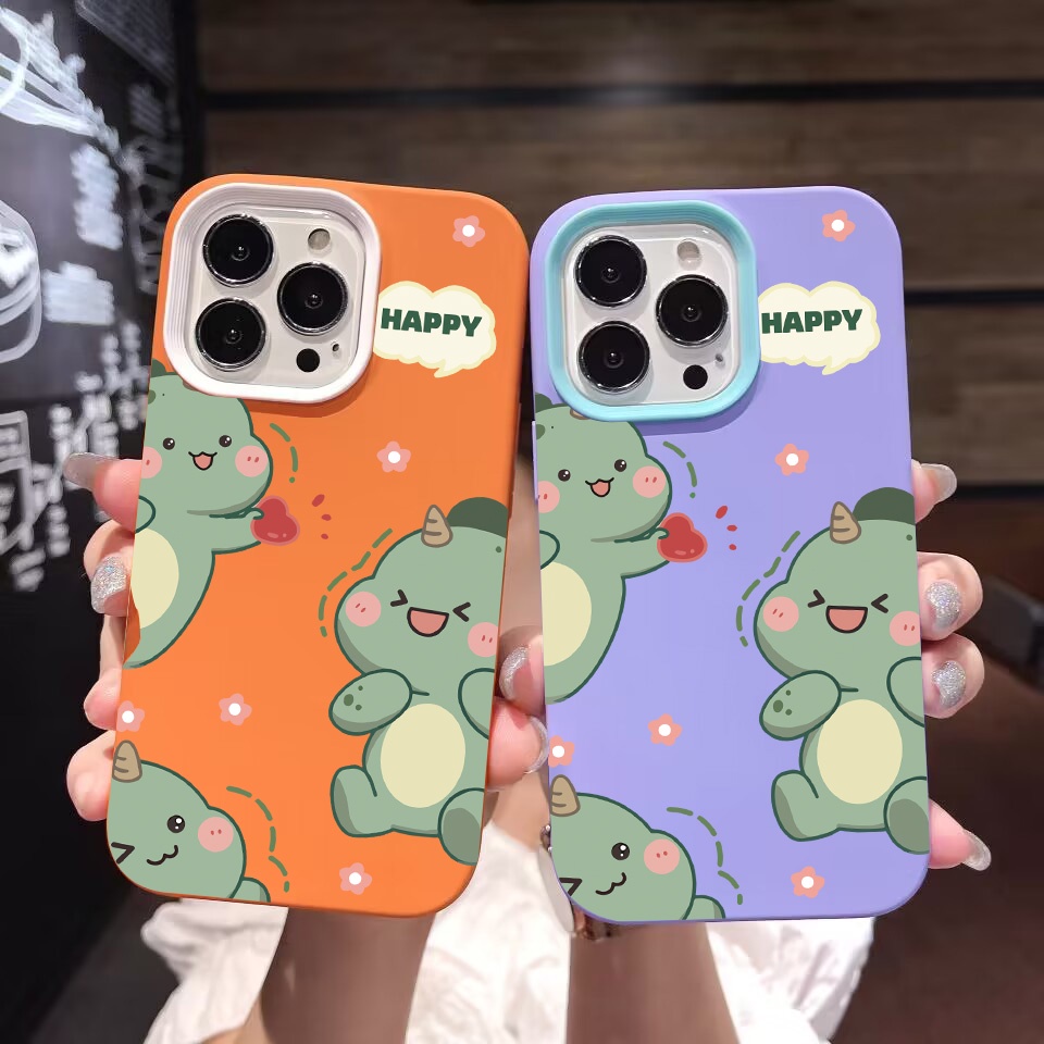 Ốp Điện Thoại silicon Dẻo Hình Khủng Long Màu Xanh Lá 3 Trong 1 Cho iPhone 14Promax 13 12 11 7Plus X XR 7 8