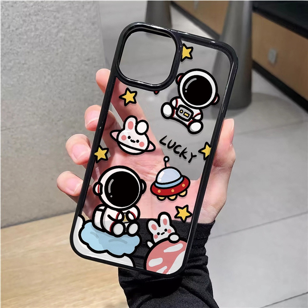 Ốp Điện Thoại Nhựa Acrylic Cứng Trong Suốt Hình Thỏ Phi Hành Gia Cho iphone 14 pro Max 11 13 12 7Plus 8 X XS Max