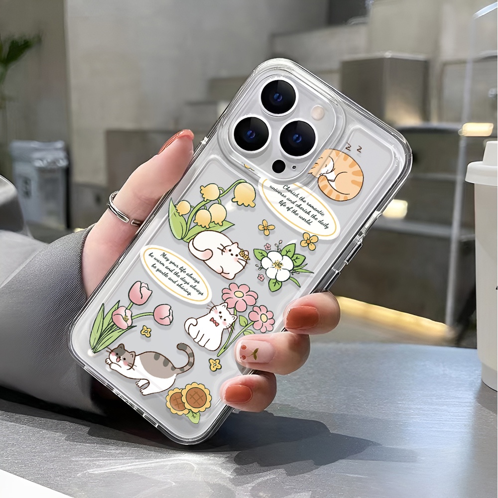 Ốp Điện Thoại Trong Suốt In Hình Mèo Và Hoa Thời Trang Cho iphone 14 pro max 11 13 12 7 8 Plus X XR XSMax