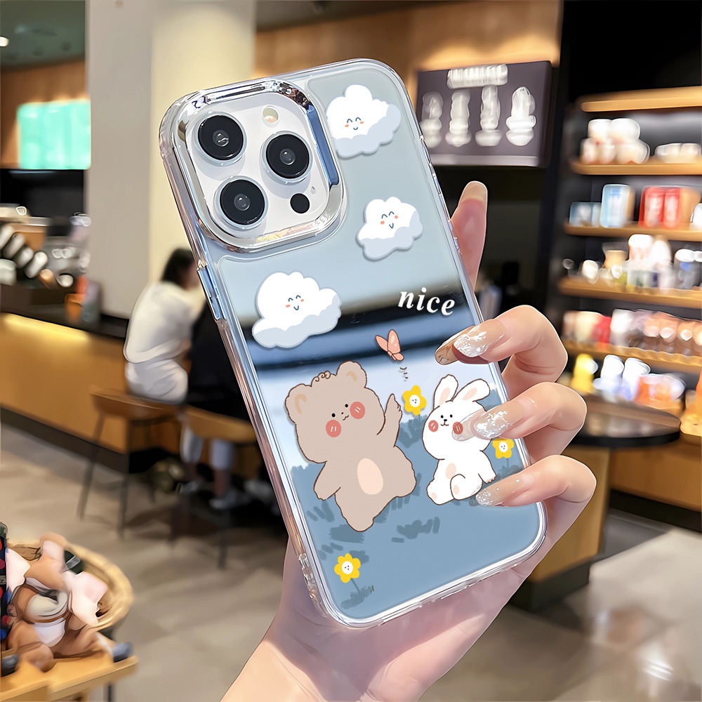 Ốp Điện Thoại Tráng Gương Họa Tiết Gấu / Thỏ Cho iphone 14 pro max 11 12 13 8 7 Plus X XR XSMax