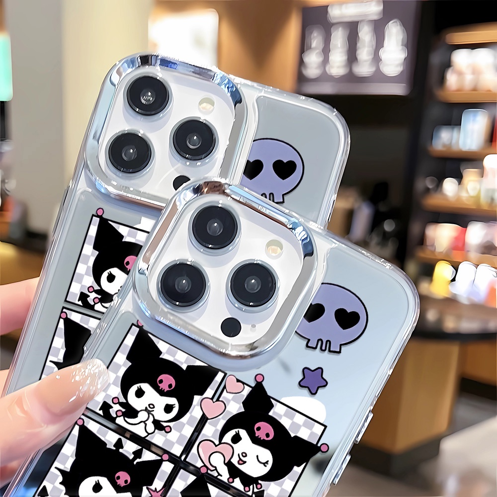 Ốp Điện Thoại Tráng Gương Viền Kim Loại Họa Tiết Kẻ Sọc Thời Trang Cho iphone 14 pro max 11 12 13 8 7 Plus X XR XSMax