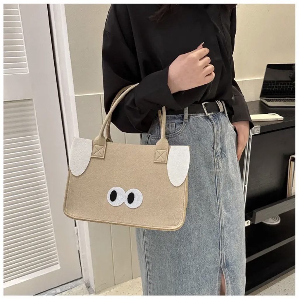 Túi Tote Bằng Vải Nỉ In Hình Hoạt Hình Dễ Thương Thời Trang