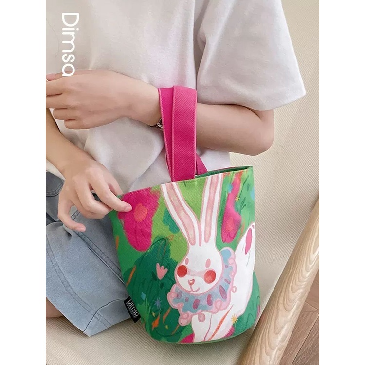 Túi Xách Vải Canvas In Họa Tiết Hoạt Hình Thỏ / Chó Cỡ Nhỏ Dễ Thương Thời Trang Cho Mẹ Bỉm Sữa