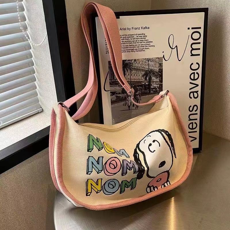 Túi Đeo Vai Vải Canvas Sức Chứa Lớn In Hình Hoạt Hình Nhật Bản Dễ Phối Đồ Thời Trang Cho Nữ