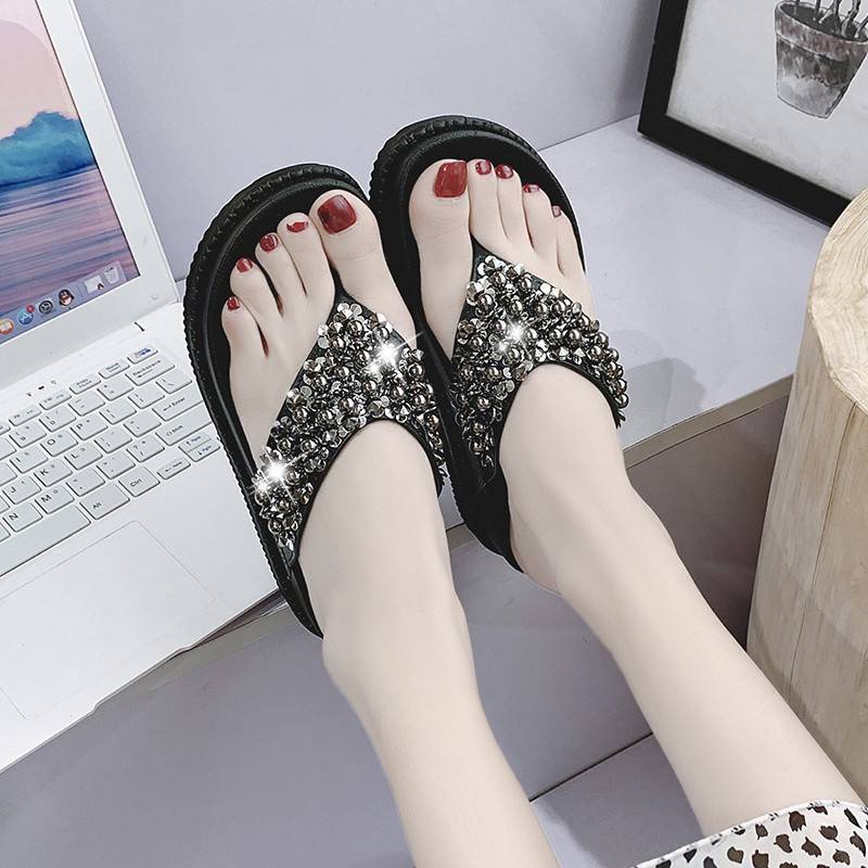 Dép Sandal Đế Dày Đính Đá Thời Trang Hàn Quốc Cho Nữ