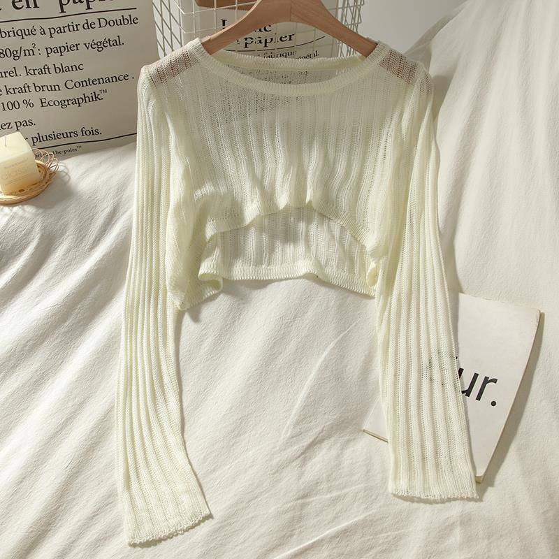 Áo Croptop Dệt Kim Mỏng Phong Cách Hàn Quốc Thời Trang Mùa Hè Cho Nữ