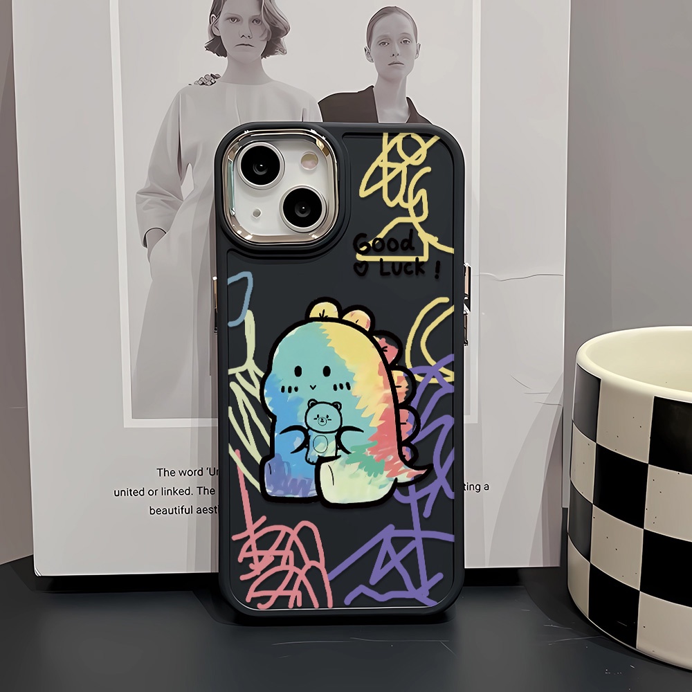 Ốp Điện Thoại Silicone Khung Kim Loại Họa Tiết Khủng Long Cho iphone 14ProMax 11 13 12 7Plus 8 X XS Max