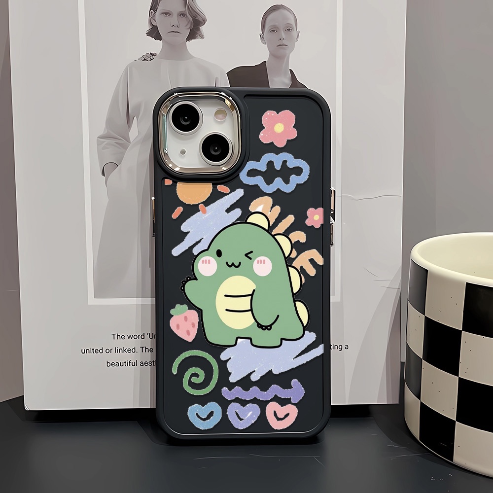 Ốp Điện Thoại Silicone Khung Kim Loại Họa Tiết Khủng Long Cho iphone 14ProMax 11 13 12 7Plus 8 X XS Max