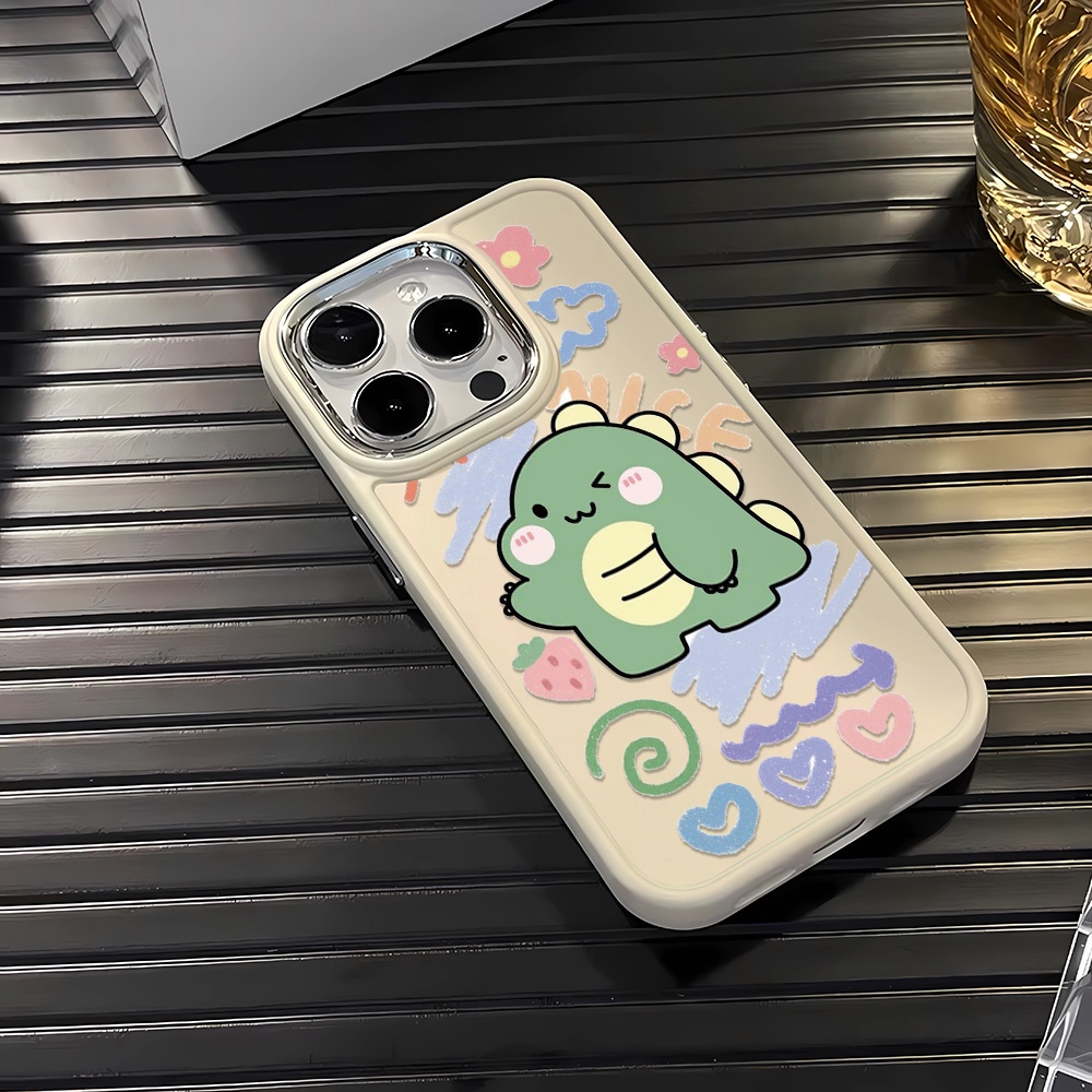 Ốp Điện Thoại Silicone Khung Kim Loại Họa Tiết Khủng Long Cho iphone 14ProMax 11 13 12 7Plus 8 X XS Max