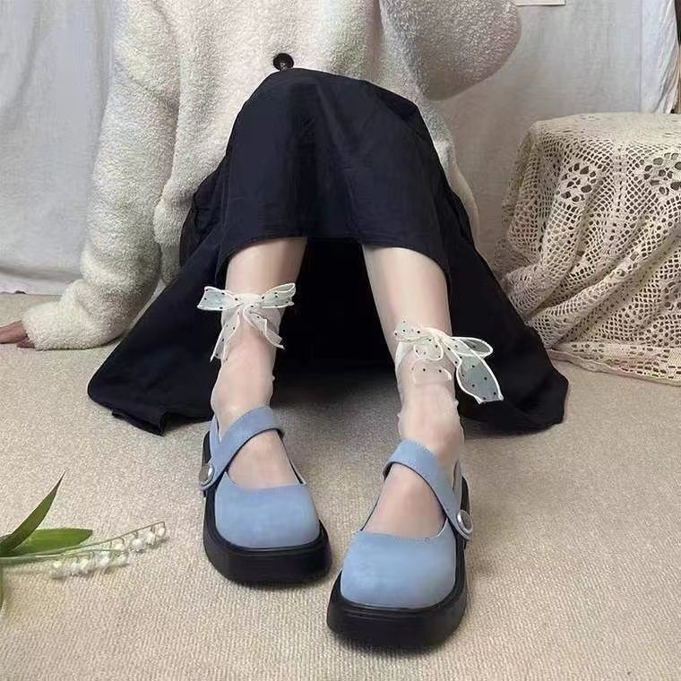 Giày Da Mũi Tròn Đế Dày Phong Cách Retro Cho Nữ