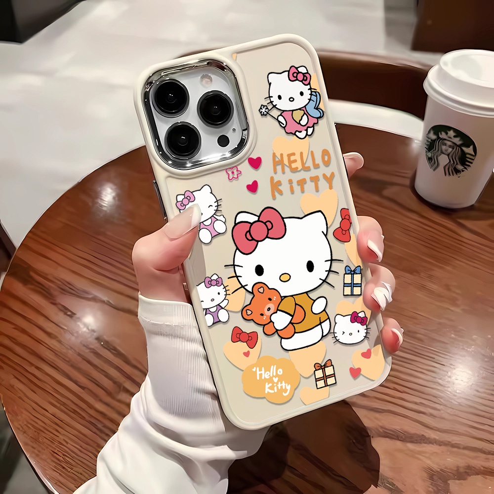 Ốp Điện Thoại Silicone Khung Kim Loại In Hoạt Hình hello Kitty Gấu Cho iphone 14ProMax 11 13 12 7Plus 8 X XS Max