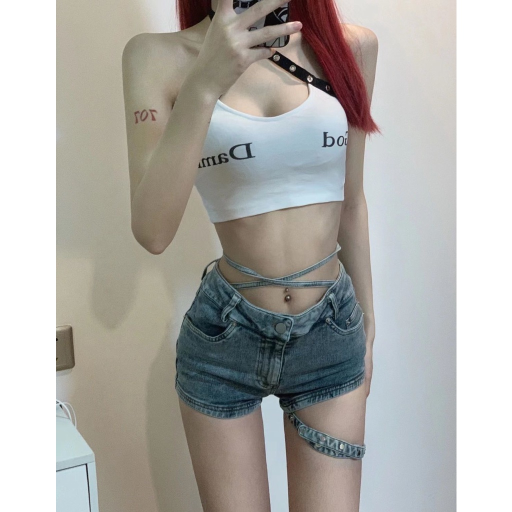 [Hàng Có Sẵn Giao Hàng Nhanh] Quần Short Denim Lưng Cao Dáng Ôm Phong Cách Retro Mỹ Mùa Hè Mới Cho Nữ