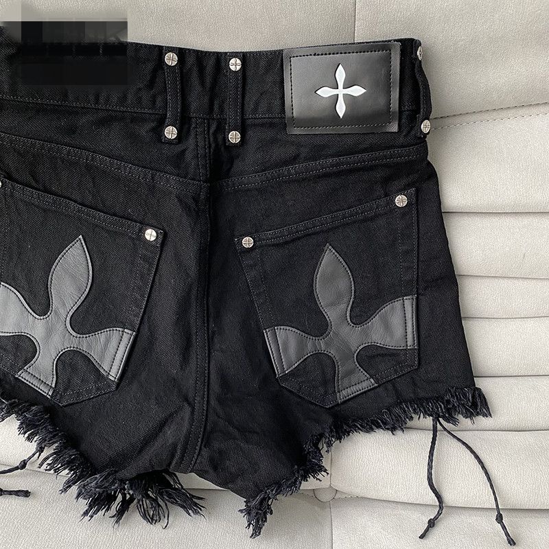 [Hàng Có Sẵn Giao Hàng Nhanh] ins Quần Short Denim Hoa Chéo Dây Lưng Cao Thời Trang Đường Phố Mùa Hè Nóng Bỏng Cho Nữ T