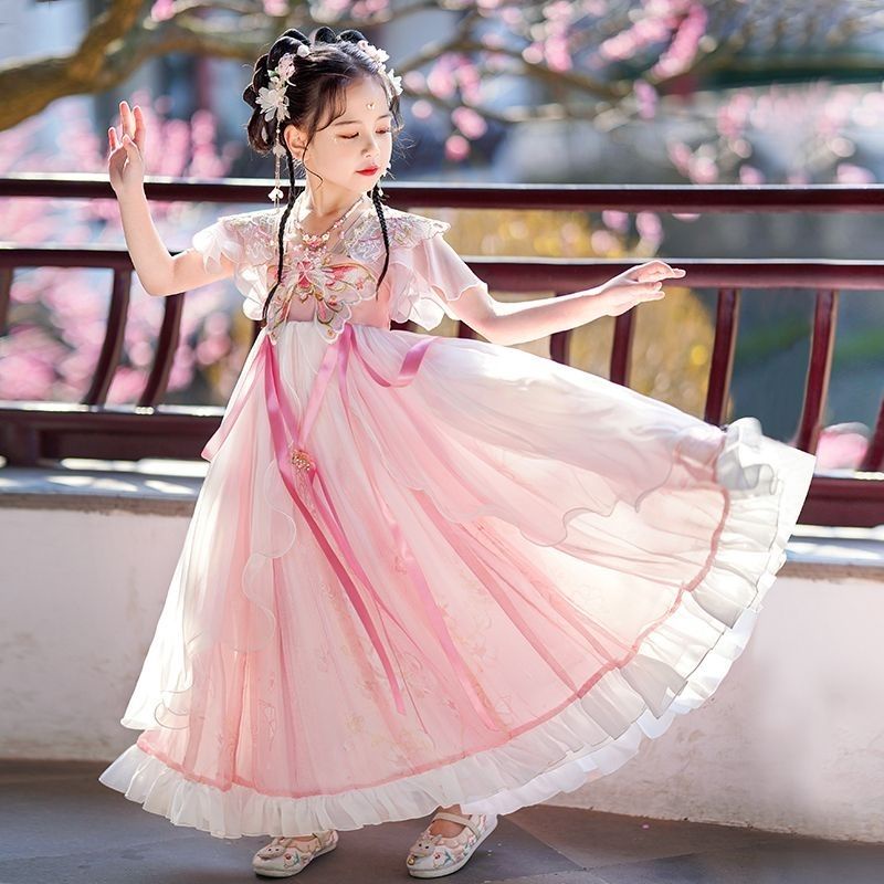 Đầm Hán Phục Dáng Suông Phong Cách Trung Hoa Thời Trang Mùa Hè Xinh Xắn Cho Bé Gái