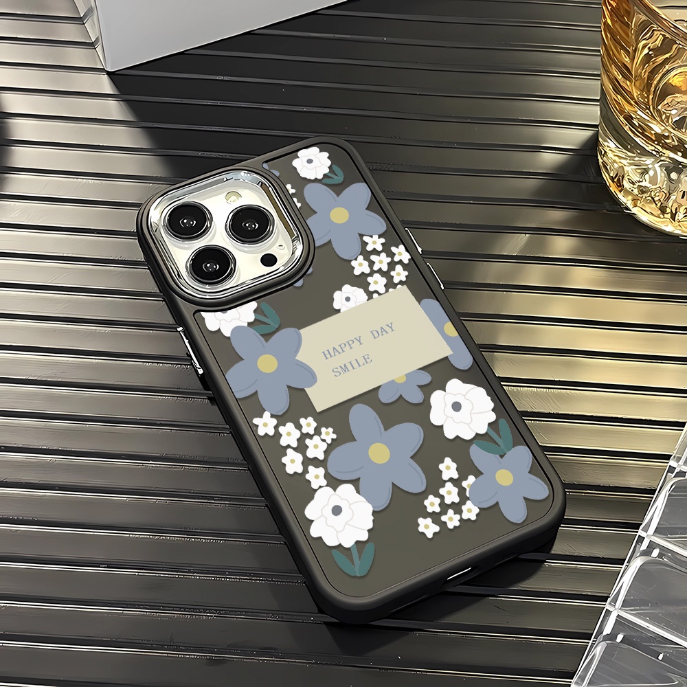 Ốp Điện Thoại Silicone Khung Kim Loại In Hình Hoa Thời Trang Cho iphone 14ProMax 11 13 12 7Plus 8 X XS Max