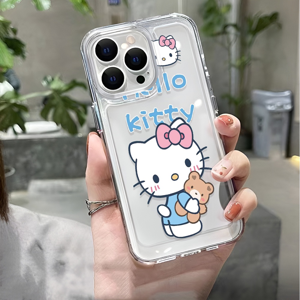 Ốp Điện Thoại Trong Suốt In Hoạt Hình Hello Kitty Gấu Cho iphone 14 pro max 11 13 12 7 8 Plus X XR XSMax