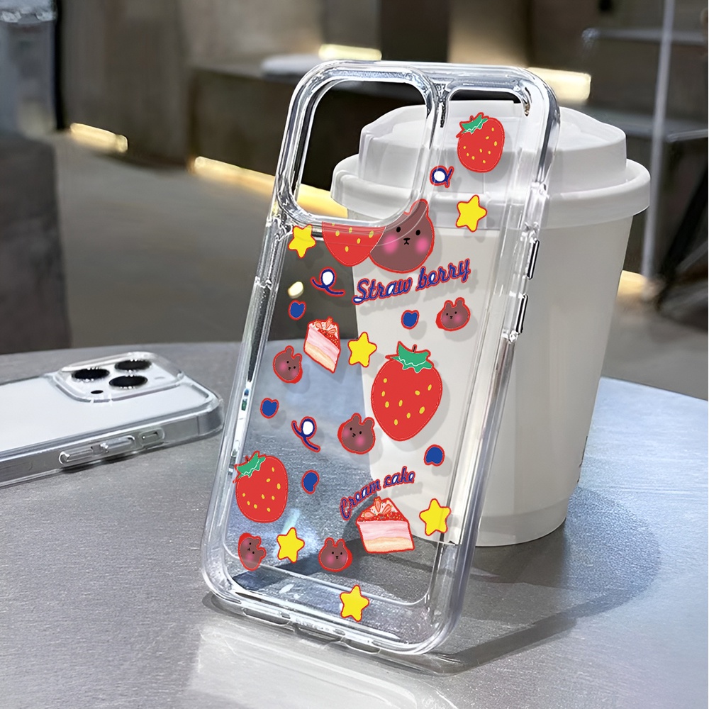Ốp Điện Thoại Trong Suốt Chống Sốc In Hình Bánh Dâu Hoạt Hình Cho iphone 14 pro max 11 13 12 7 8 Plus X XR XSMax