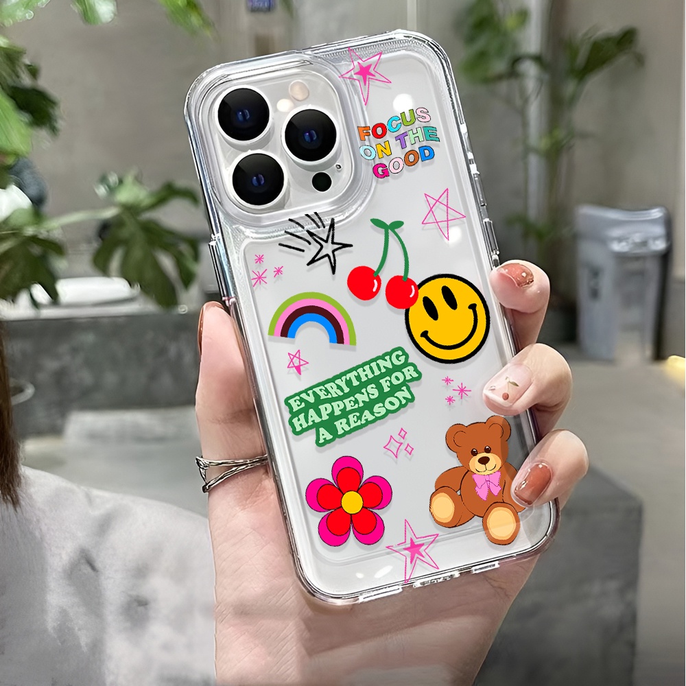 Ốp Điện Thoại Trong Suốt Chống Sốc In Hình Hoa Mặt Cười Cho iphone 14 pro max 11 13 12 7 8 Plus X XR XSMax