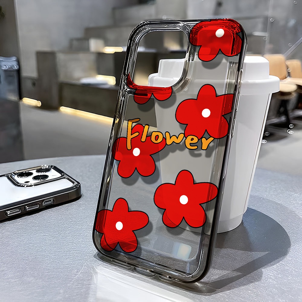 Ốp Điện Thoại Trong Suốt Họa Tiết Hoa Đỏ Thời Trang Chống Sốc Cho iphone 14 pro max 11 13 12 7 8 Plus X XR XSMax