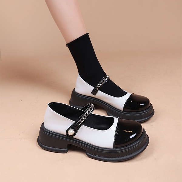 Giày Oxford Đế Xuồng Dày Màu Tương Phản Phong Cách Mới 2023 Cho Nữ