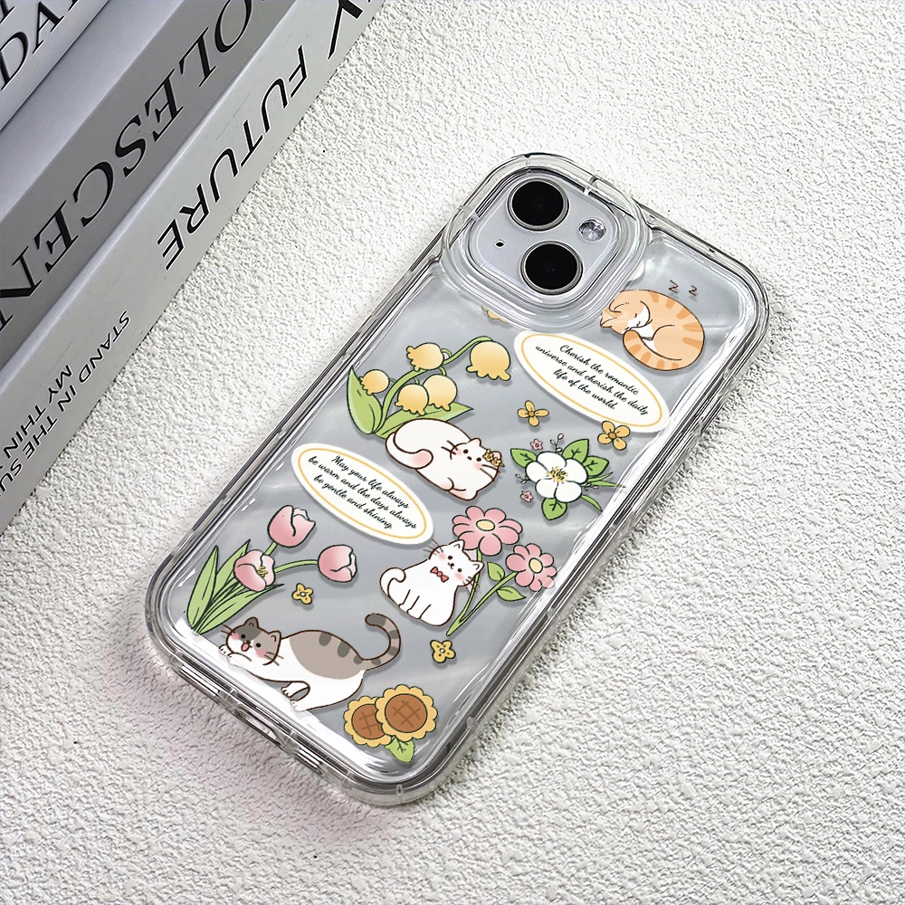 Ốp Điện Thoại Trong Suốt Họa Tiết Hoa &amp; Mèo Dễ Thương Chống Sốc Cho iphone 14 pro max 11 13 12 8 7 Plus XSMax X XR