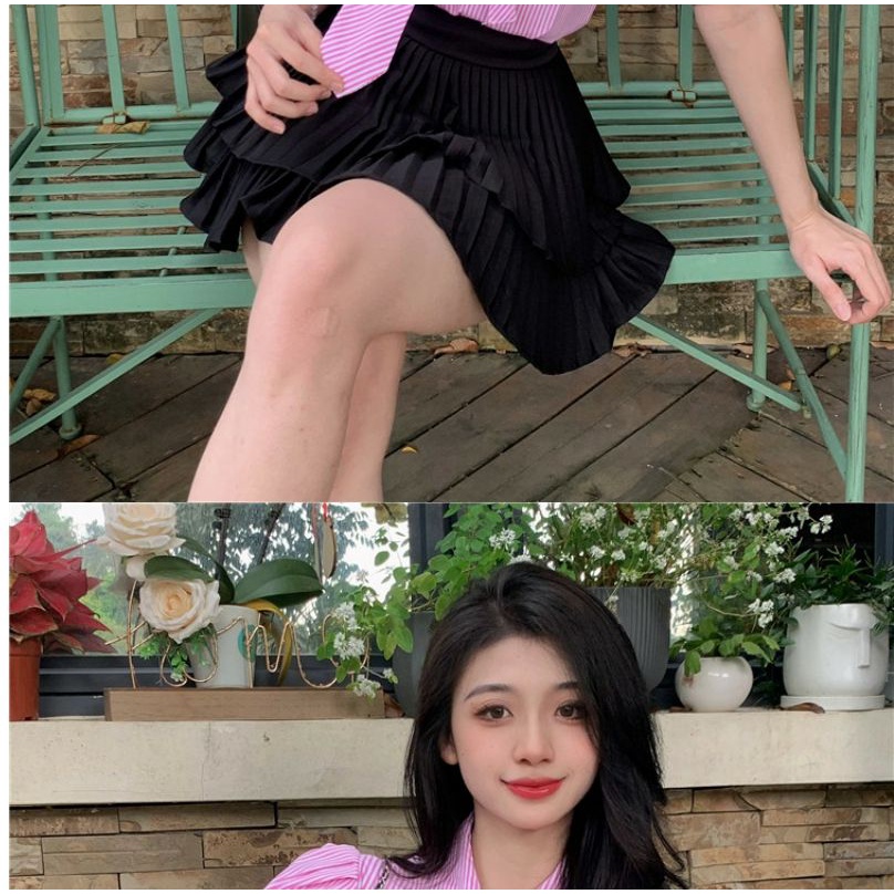 Áo Sơ Mi Tay Ngắn Phồng Họa Tiết Kẻ Sọc Màu Hồng Ngọt Ngào Thời Trang Mùa Hè Cho Nữ