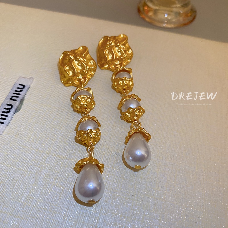 Khuyên tai DREJEW dáng dài đính ngọc trai phong cách Âu Mỹ thời trang cho nữ
