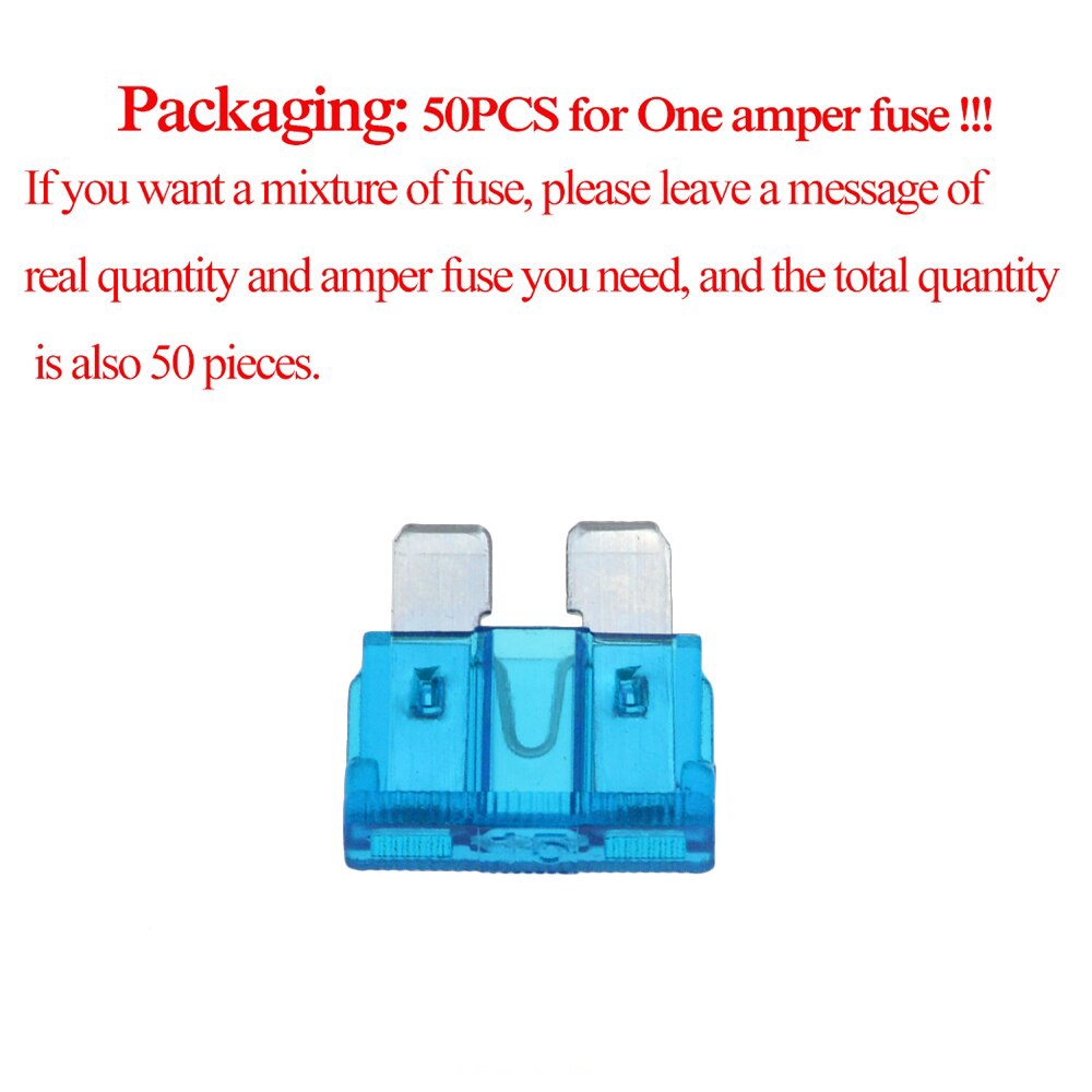 50 Cái/lốc Kích Thước Trung Bình Tiêu Chuẩn Cho Xe Hơi Cầu Chì 3A 5A 7.5A 10A 15A 20A 25A 30A 35A 40A 50A