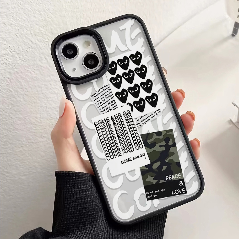 Ốp Điện Thoại Acrylic Cứng Trong Suốt Họa Tiết Trái Tim Màu Đen Cho iphone 14promax 11 13 12 7Plus 8 X XS Max