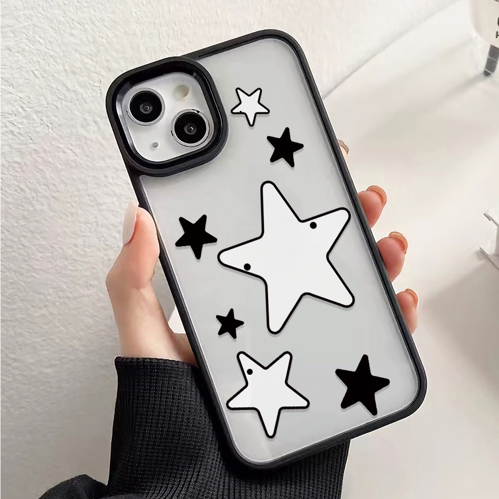 Ốp Điện Thoại Acrylic Cứng Trong Suốt Họa Tiết Ngôi Sao Trắng Đen Cho iphone 14promax 11 13 12 7Plus 8 X XS Max