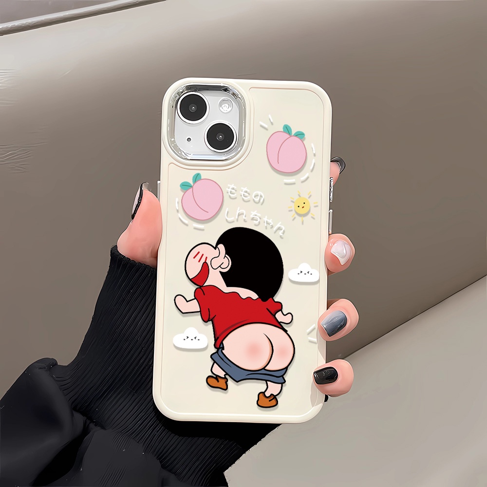 Ốp Điện Thoại Silicone Khung Kim Loại Chống Sốc Hình Cậu Bé Bút Chì Cho iphone 14promax 11 13 12 7Plus 8 X XS Max