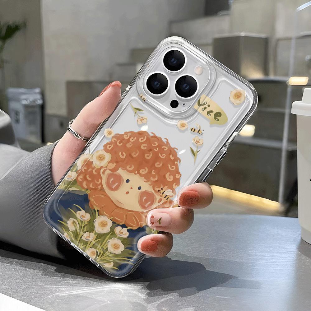 Ốp Điện Thoại Trong Suốt Hình Cô Gái Tóc Xoăn Cho iphone 14promax 13 12 11 7Plus 7 8 Plus X XR XSMax