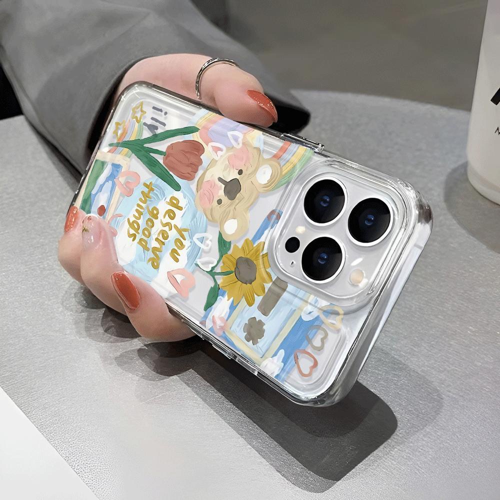 Ốp Điện Thoại Trong Suốt Hình Gấu tulip Cho iphone 14promax 13 12 11 7Plus 7 8 Plus X XR XSMax